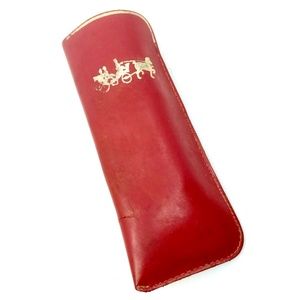 VINTAGE 1940s RED LEATHER GOLD HORSE & CARRIAGE SMALL EYE GLASSES CASE
